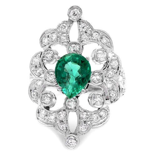 3.25 Carats Natural Emerald and Diamond 14K Solid White Gold Ring