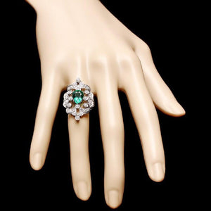 3.25 Carats Natural Emerald and Diamond 14K Solid White Gold Ring