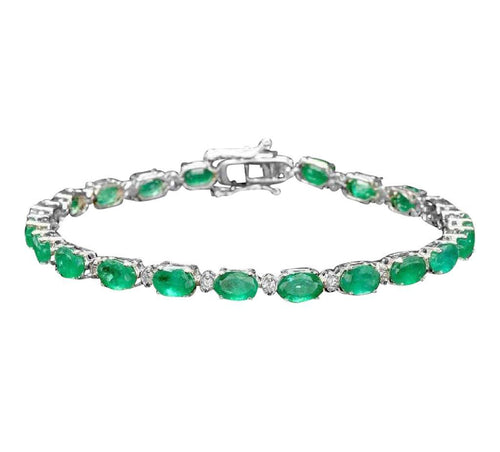 Very Impressive 14.60 Carats Natural Emerald & Diamond 14K Solid White Gold Bracelet