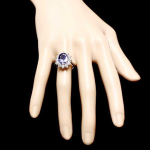 5.50 Carats Natural Very Nice Looking Tanzanite and Diamond 14K Solid White Gold Ring