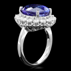 10.40 Carats Natural Very Nice Looking Tanzanite and Diamond 14K Solid White Gold Ring