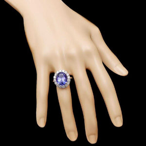 10.40 Carats Natural Very Nice Looking Tanzanite and Diamond 14K Solid White Gold Ring