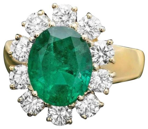 4.60 Carats Natural Emerald and Diamond 14K Solid Yellow Gold Ring