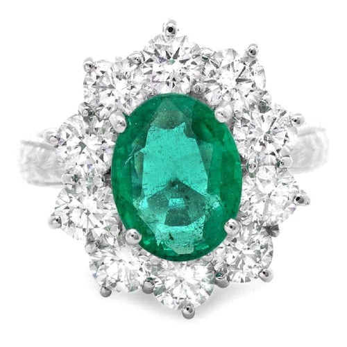 4.60 Carats Exquisite Emerald and Diamond 14K Solid White Gold Ring