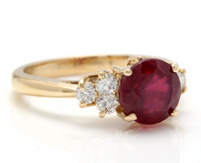 Load image into Gallery viewer, 3.05 Carats Impressive Red Ruby and Diamond 14K Yellow Gold Ring