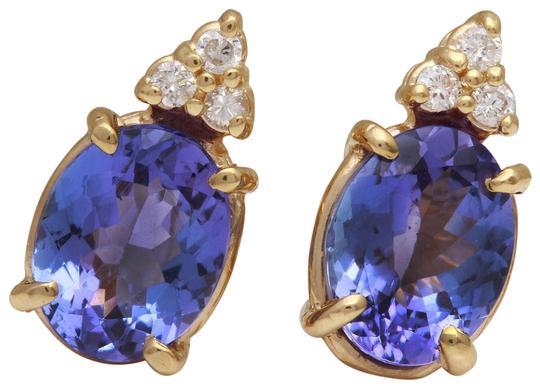 Exquisite 4.18 Carats Natural Tanzanite and Diamond 14K Solid Yellow Gold Stud Earrings