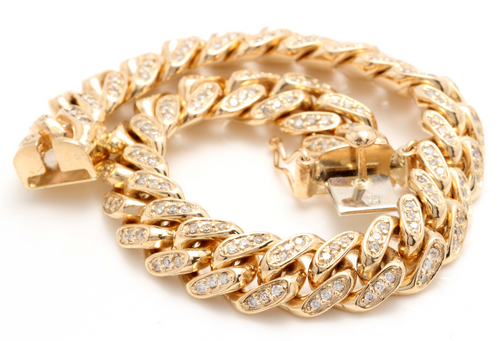 Very Impressive 6.00 Carats Natural Diamond 14K Solid Yellow Gold Men's Miami Cuban Link Bracelet