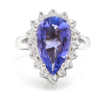 Load image into Gallery viewer, 6.50 Carats Natural Very Nice Looking Tanzanite and Diamond 14K Solid White Gold Ring