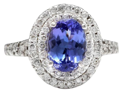 4.00 Carats Natural Very Nice Looking Tanzanite and Diamond 14K Solid White Gold Ring