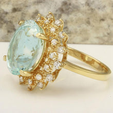 Load image into Gallery viewer, 7.59 Carats Exquisite Natural Aquamarine and Diamond 14K Solid Yellow Gold Ring