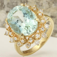 Load image into Gallery viewer, 7.59 Carats Exquisite Natural Aquamarine and Diamond 14K Solid Yellow Gold Ring