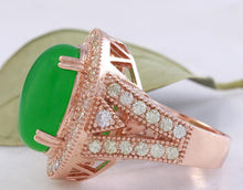 Load image into Gallery viewer, 11.00 Carats Natural Green Jade Jadeite and Diamond 14K Solid Rose Gold Ring