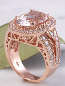 7.50 Carats Exquisite Natural Peach Morganite and Diamond 14K Solid Rose Gold Ring