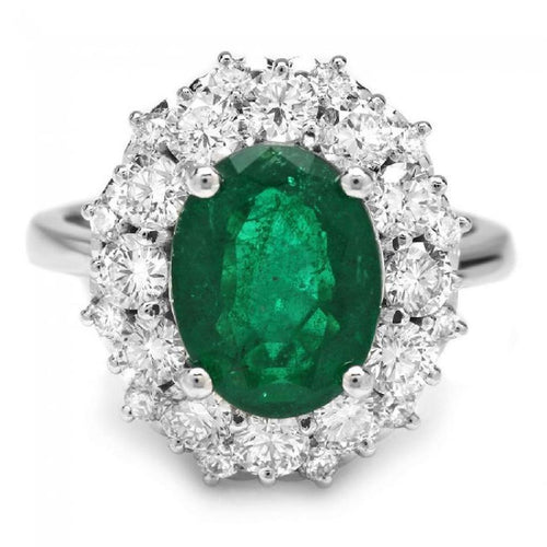 4.85 Carats Natural Emerald and Diamond 14K Solid White Gold Ring