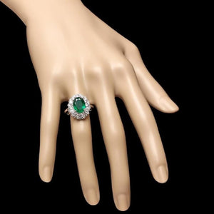 4.85 Carats Natural Emerald and Diamond 14K Solid White Gold Ring