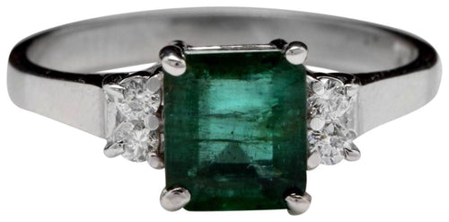 1.82 Carats Natural Emerald and Diamond 14K Solid White Gold Ring