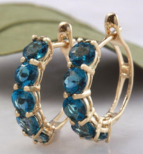 Load image into Gallery viewer, Exquisite Top Quality 2.60 Carats Natural London Blue Topaz 14K Solid Yellow Gold Huggie Earrings