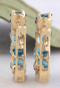 Exquisite Top Quality 2.60 Carats Natural London Blue Topaz 14K Solid Yellow Gold Huggie Earrings