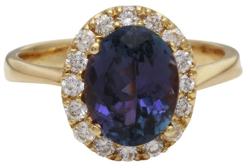 3.50 Carats Natural Very Nice Looking Tanzanite and Diamond 14K Solid Yellow Gold Ring