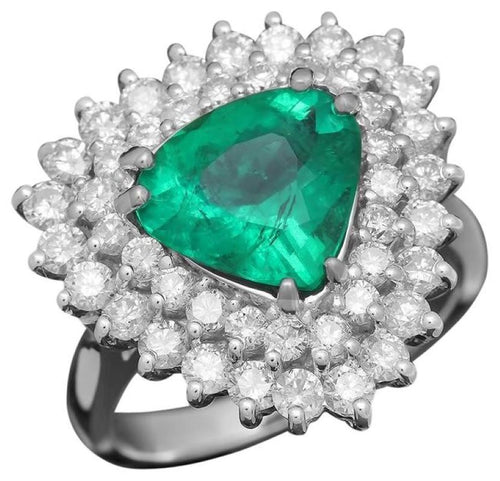 4.00 Carats Natural Emerald and Diamond 14K Solid White Gold Ring