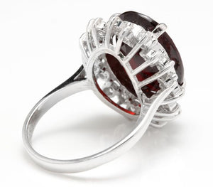 11.05 Carats Impressive Red Garnet and Natural Diamond 14K White Gold Ring