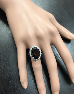 11.05 Carats Impressive Red Garnet and Natural Diamond 14K White Gold Ring