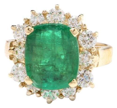 4.50 Carats Natural Emerald and Diamond 14K Solid Yellow Gold Ring